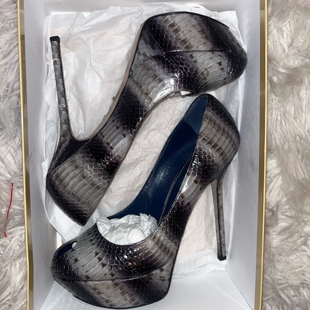Sergio Rossi Designer Peep-Toe Python-Effect Stil… - image 7